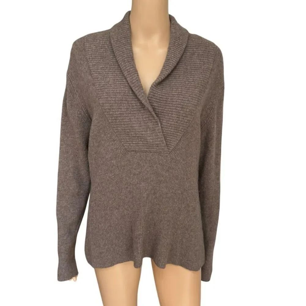 Katherine Kelly 100% cashmere brown cowl v-neck sweater super soft and cozy M